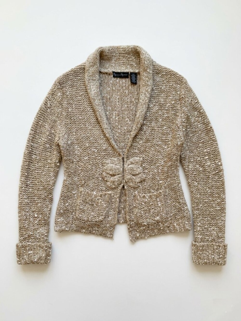 Mercer & Madison - Cream Knit Shawl Collar Cardigan with knit bow - Large